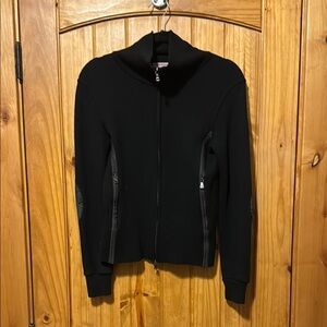 Black Women's black wool zip up with nylon elbow patches Prada size 44 medium